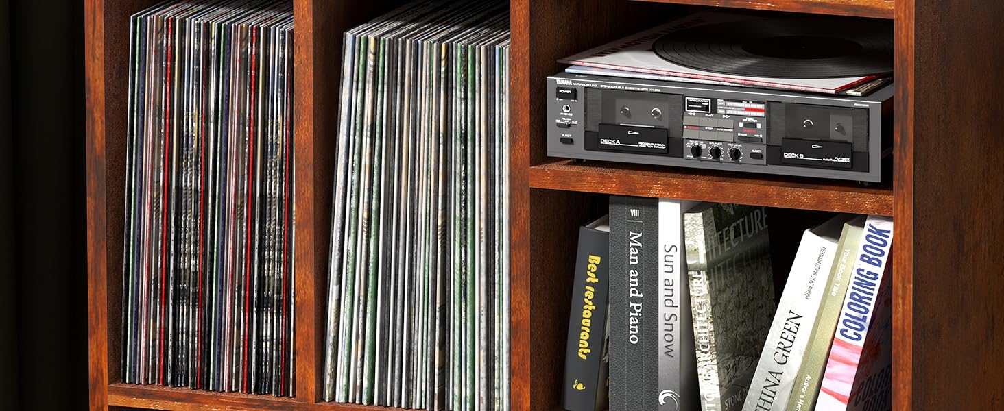 brown record player stand