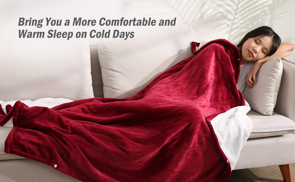 Electric Blanket Heated Throw 50" x 60" Flannel & Sherpa Reversible