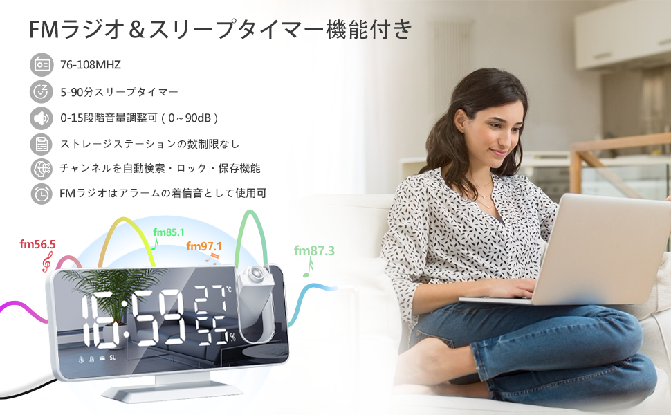 Amazon.co.jp: EVILTO デジタル投影時計 多機能目覚まし時計 温
