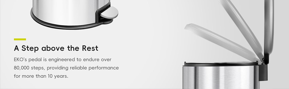 EKO 6L Square Step Bin Stella - Black | Compact, Stylish Pedal Bin | Soft-Close Lid | Fingerpr