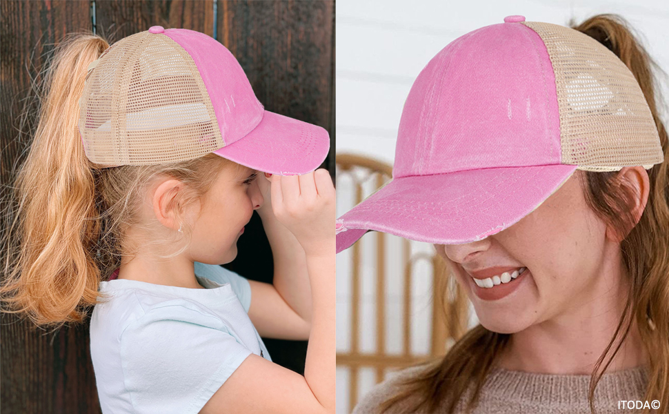 Mädchen Basecap Pferdeschwanz Kappe