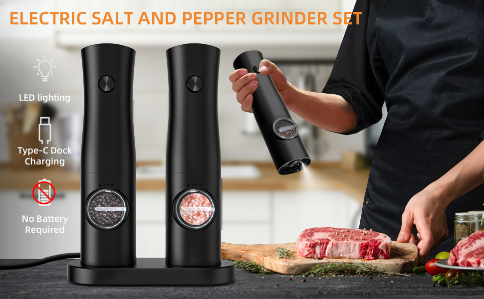 Electric USB Salt and Pepper Grinder Sets Rechargeable, Zirzoe Salt and
