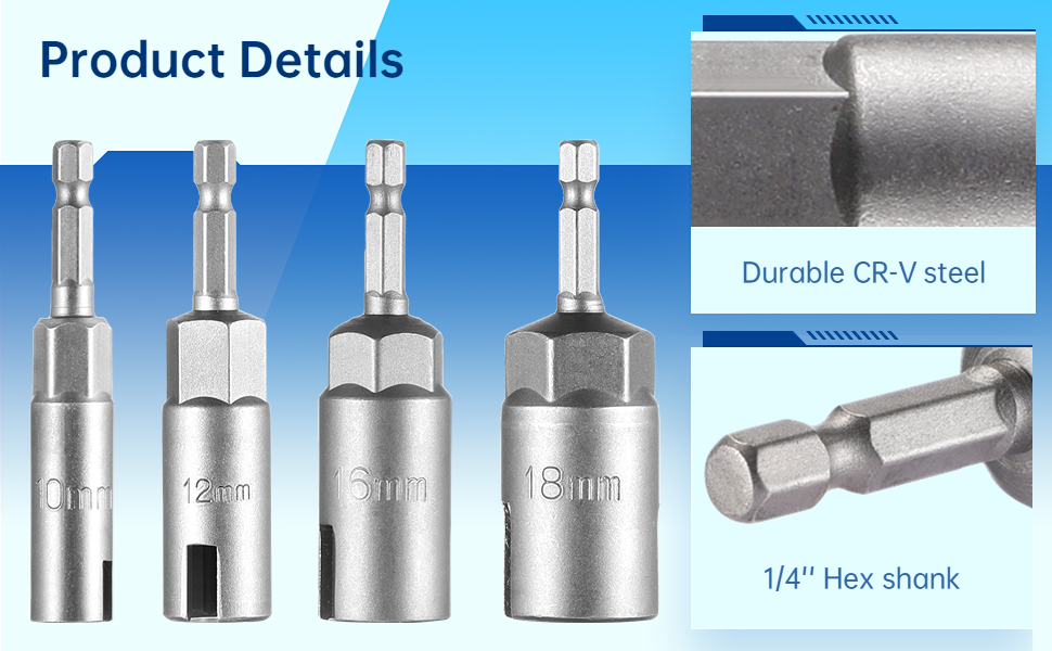 1/4in Hex Shank Nut Driver, 4 Pcs Wing Nut Driver Sockets