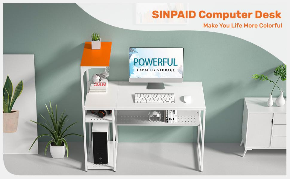 SINPAID Home Office Computer Desk, 47 Inch Study Writing