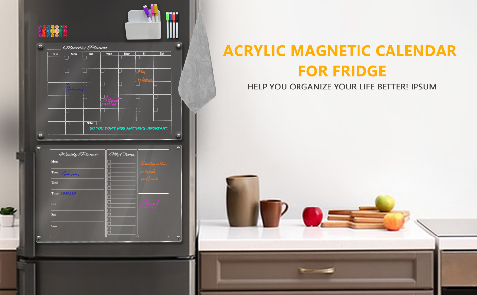 Acrylic Calendar for Fridge, 2pcs Clear