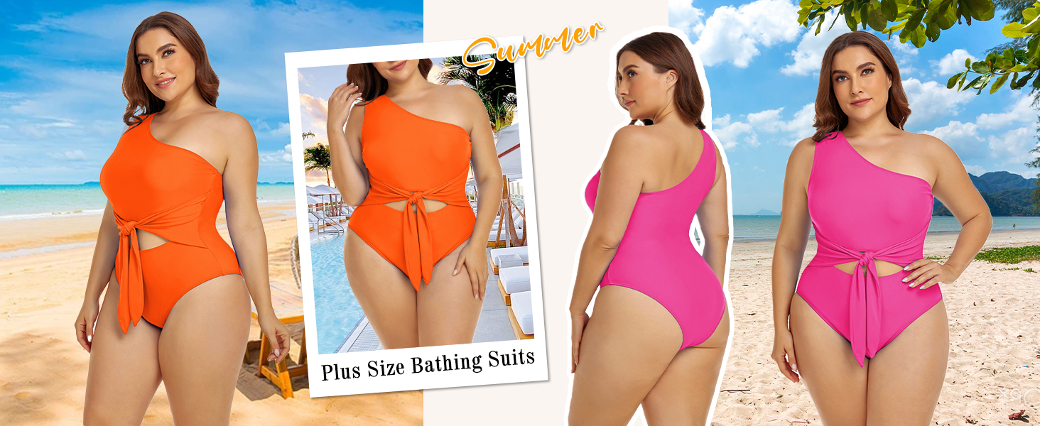 Sovoyontee Women Plus Size One Piece Swimsuit One Shoulder Bathing Suits Cutout Tummy Control