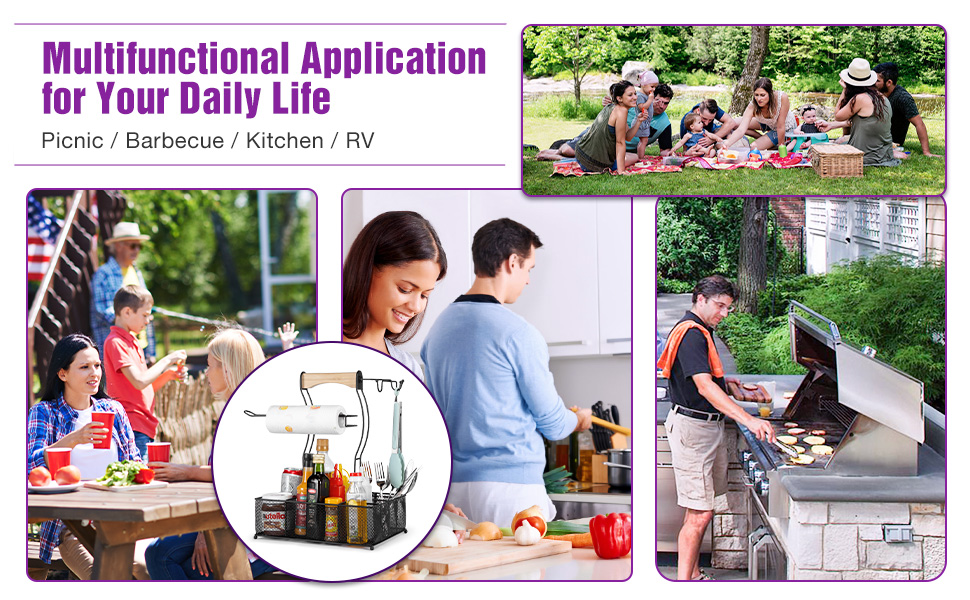 Adjustable Grill Utensil Caddy,Picnic Condiment Caddy