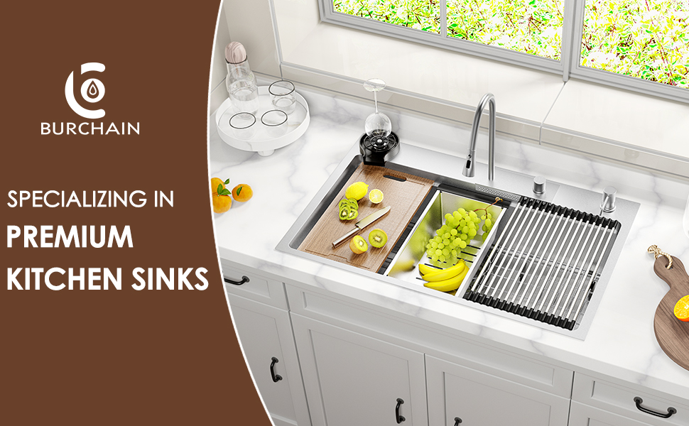 33x22 Waterfall Kitchen Sink with Faucet Single Bowl Drop in