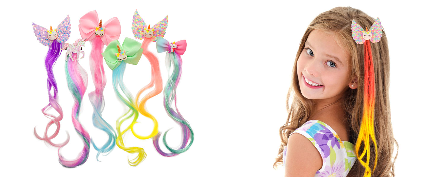 6 Set Unicorn Hair Extensions Clip Colored Curly Hair