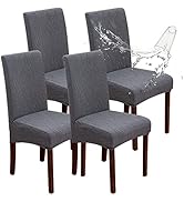 Genina Waterproof Chair Covers for Dining Room, Stretch Jacquard Dining Chair Slipcovers Removabl...