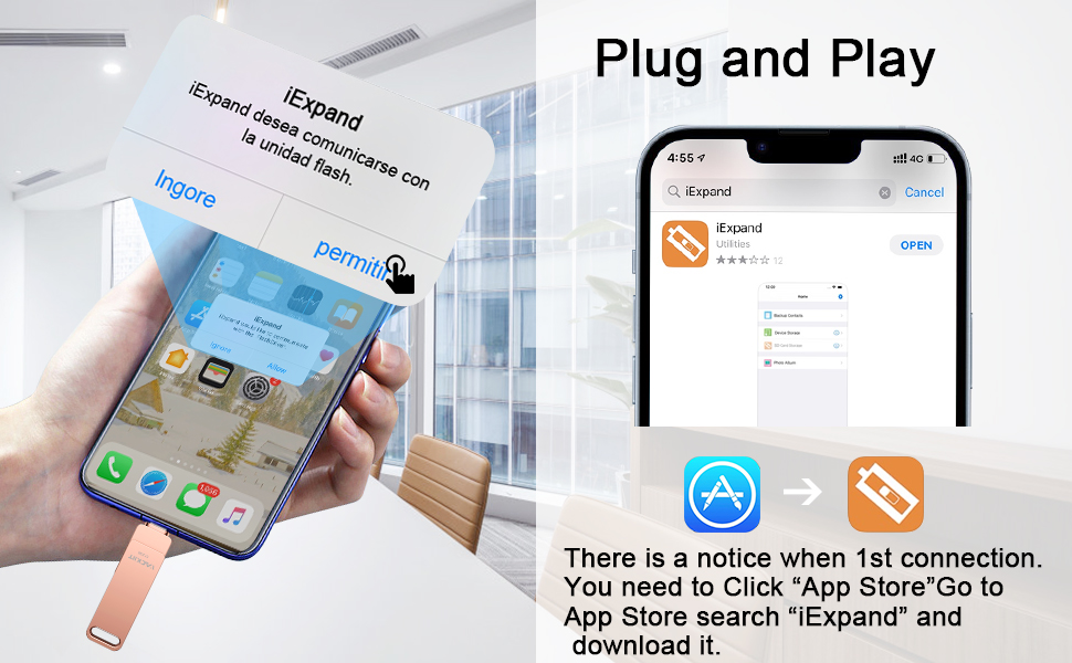 Apple MFi Certified Photo Stick, 3 in 1 iPhone Flash Drive 512GB, iPhone Memory Stick for Photo