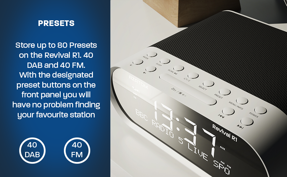 AZATOM Revival DAB+ DAB Digital FM Radio, Dual Alarm Clock, Wireless