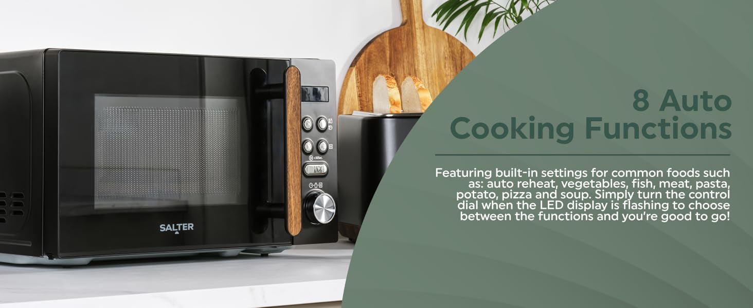 A microwave with 8 auto cooking functions - making meal preparation quick and easy!