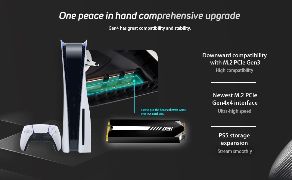 AGI AI818 PCIe NVMe M.2 Gen4x4 SLC Cache 3D TLC NAND Flash Internal Solid State Drive SSD with Heat Sink