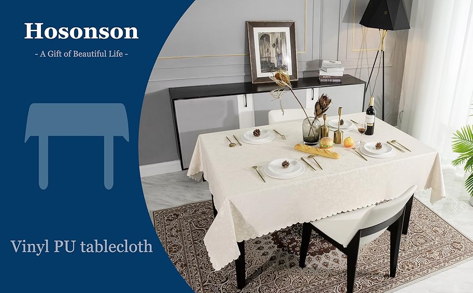 Hosonson Vinyl PU Rectangle Table Cloth 70x70 Inch Easy