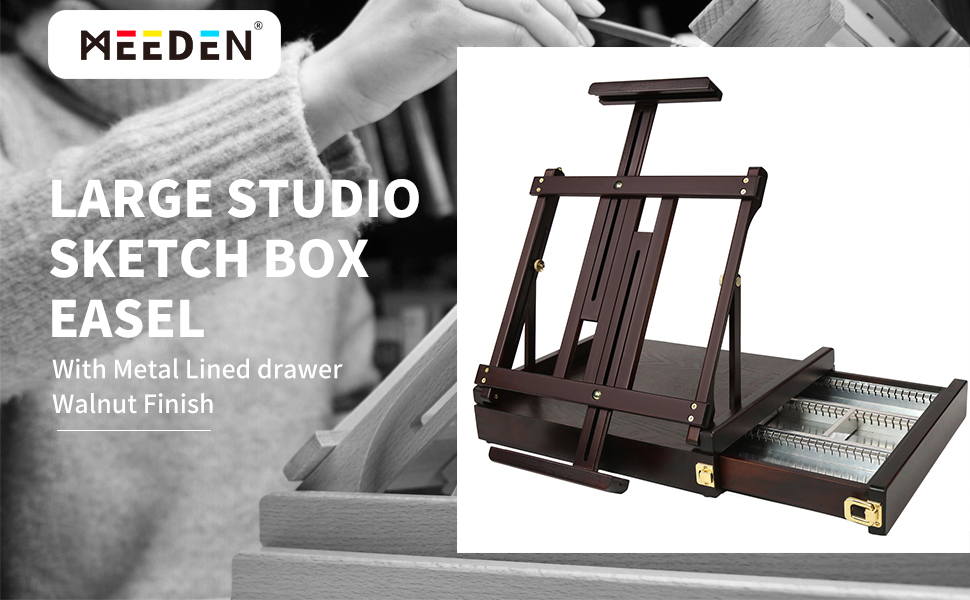 MEEDEN Studio Sketchbox Table Easel with Storage Adjustable Solid