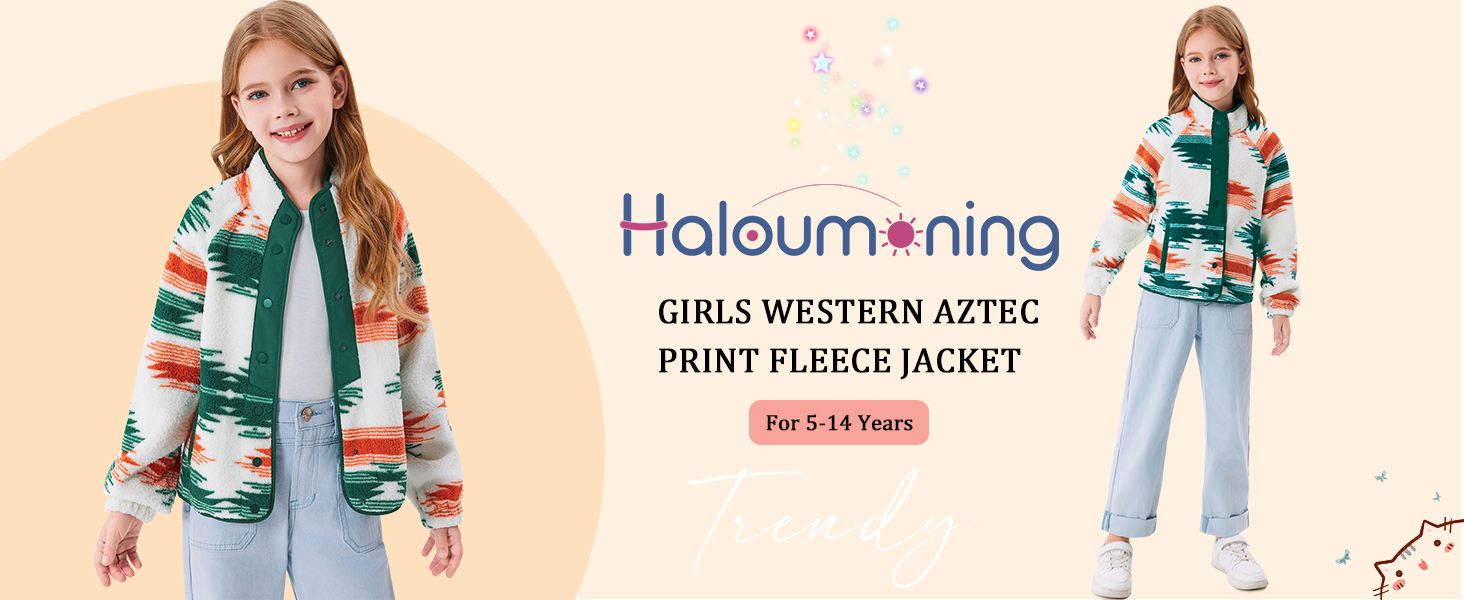 Girls Fleece Jacket Kids Western Aztec Print