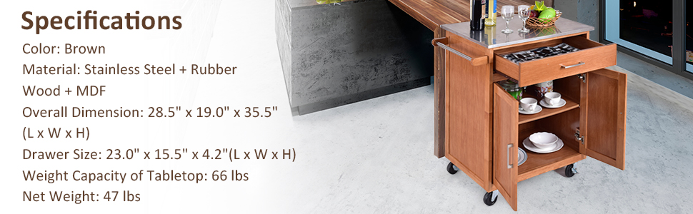 Kitchen Storage Island Cart on Wheels