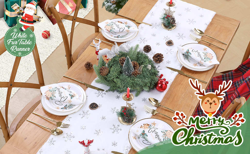 White Silver Table Runner Faux Fur 13 x 72 inch Long Snowflake