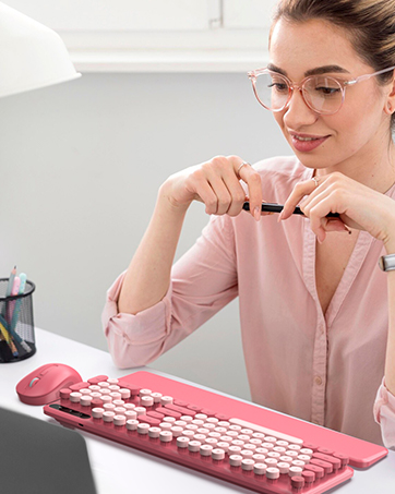 Pink Retro Typewriter Keyboard and Mouse Combo