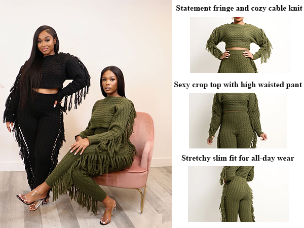 Amazon.com: Knit Two Piece Outfits for Women Tassels Solid