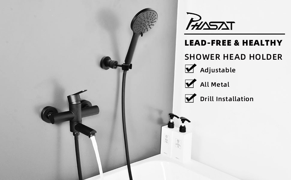 PHASAT Handheld Shower Head Holder Adjustable Solid Brass
