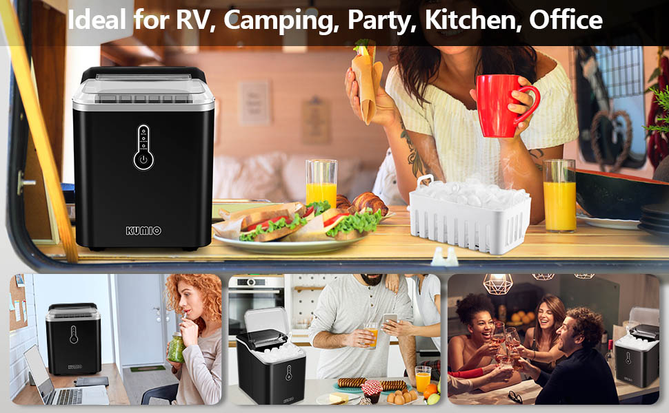 KUMIO Ice Makers Machine Countertop, 12kg/24h, 9 Thick Bullet Ice Ready in 69 Mins, Portable