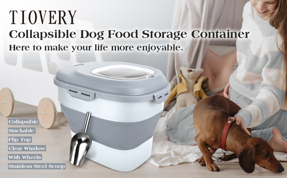 TIOVERY Dog Food Storage Container, Airtight Collapsible