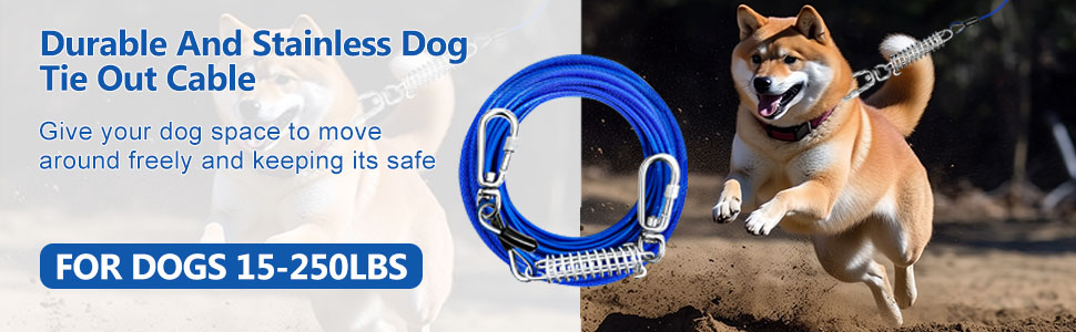 Green Dog Tie Out Cable Leash,3/6/9/15m Dog Runner For Yard Steel Wire Dog Cable With Durable Superior Clips Dog Chains For Outside Dog Lead For Small