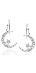 Cubic Zirconia Crescent Moon &amp;amp;amp;amp;amp; Star Dangle Earrings