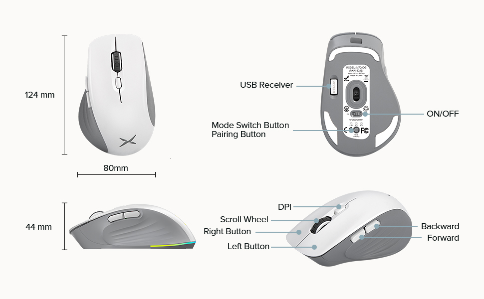 DeLUX FullSize Wireless Ergonomic Mouse for Medium and Large Hands