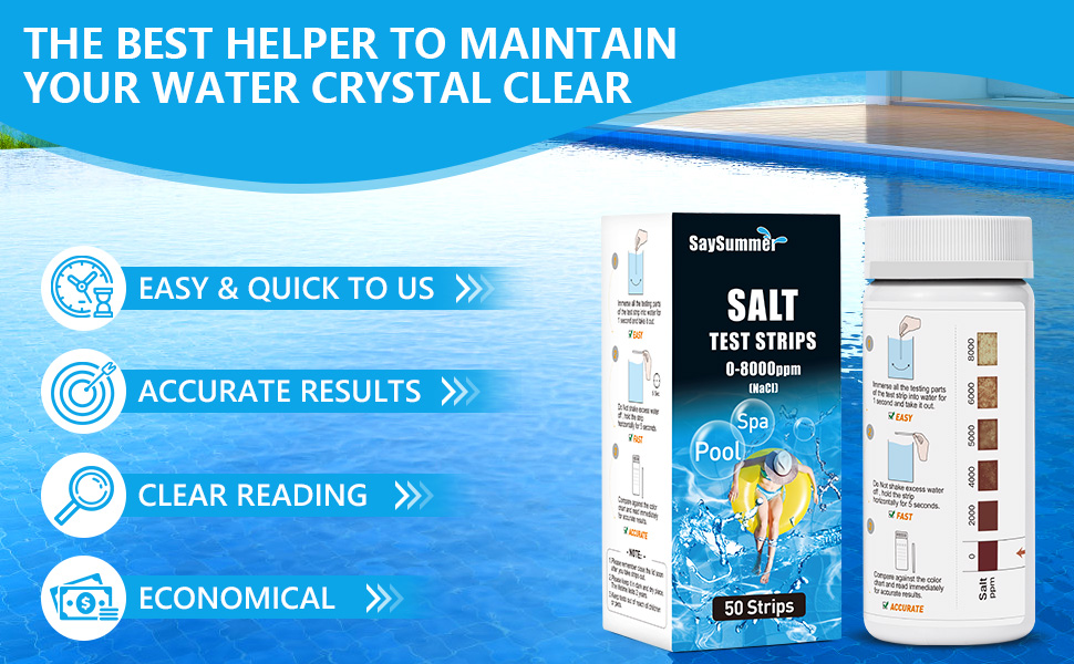 Pool Salt Test Strips, 50 Count Salt Test Strips for Saltwater Pools, Saltwater Pool