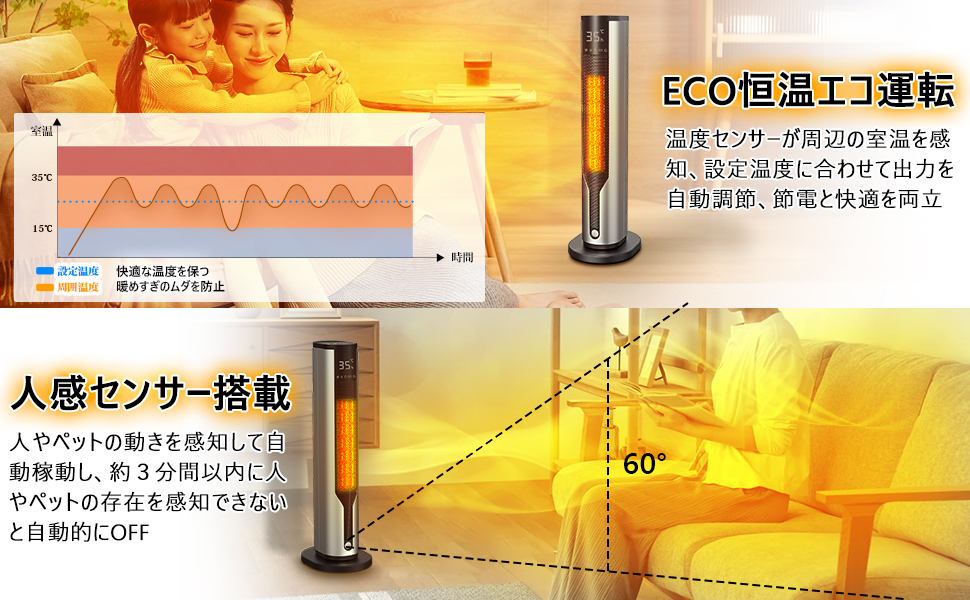 Amazon | セラミックヒーター【人感センサー ECO省エネ 】電気
