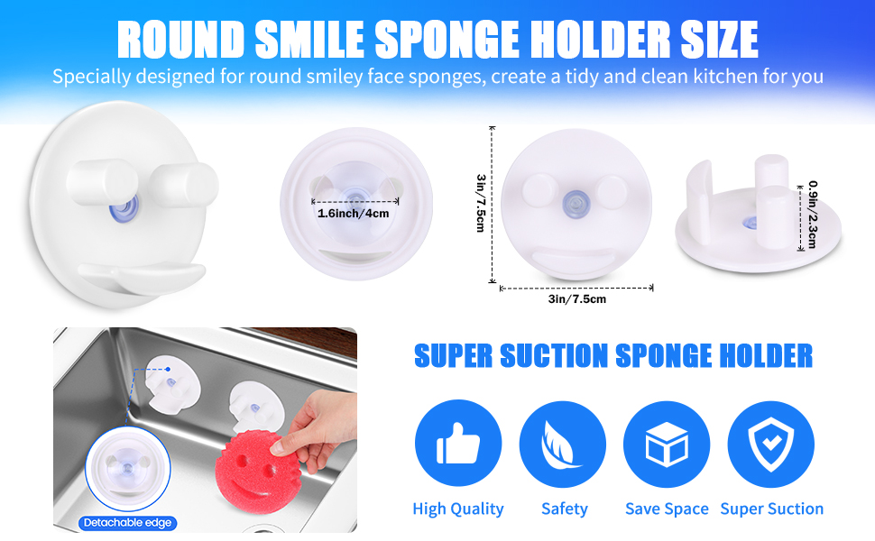 2 Pcs Sponge Holder, Smiley Face Sponge Holder with Suction