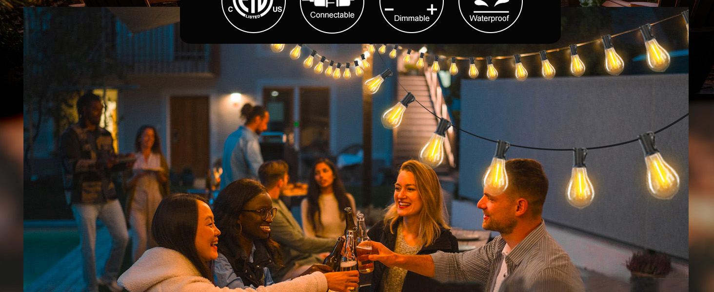 outdoor patio lights 200FT string lights with plastic edison bulbs connectable hanging lights