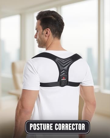 Black posture corrector for men and women, designed for comfort and back support