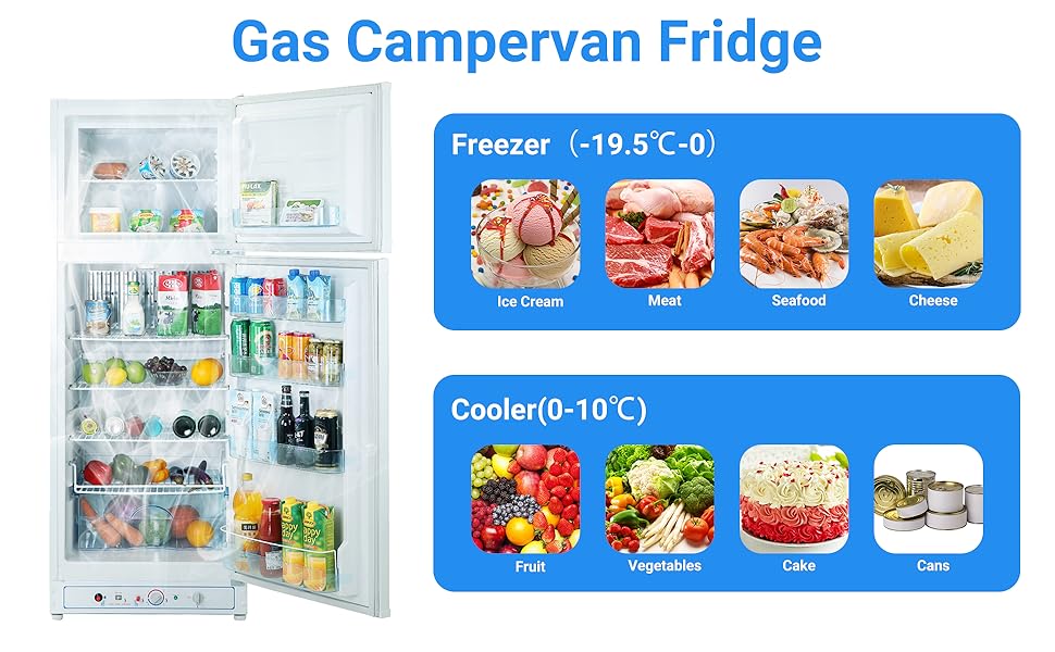 Techomey 2 Way Gas Fridge with Freezer, Large LPG Fridge Freezer for