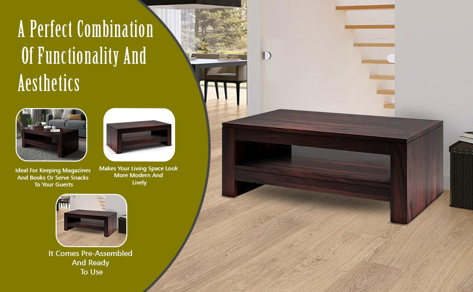 KENDALWOOD Furniture Rectangle Sheesham Wooden Coffee Table for Living