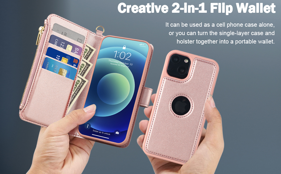 Kitzomi iPhone 12/12 Pro Wallet Case with Detachable Flip