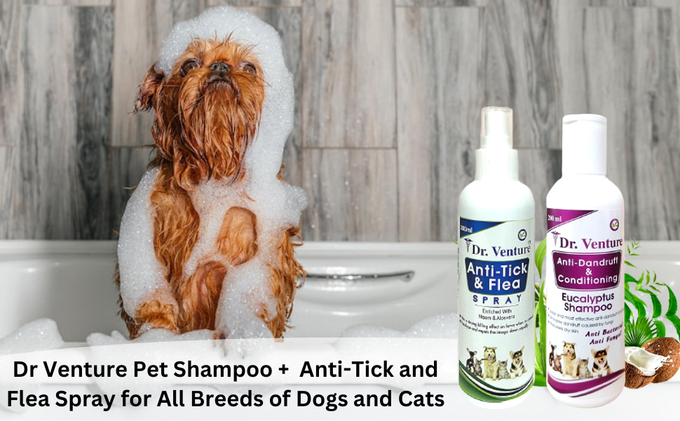 Pet Care Combo Anti Dandruff Shampoo + Tick & Flea Spray (2