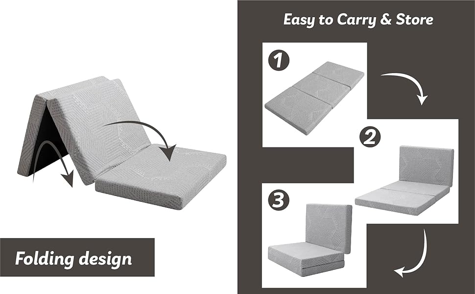 MLILY TriFold Memory Foam Mattress Topper, 4 inch Single