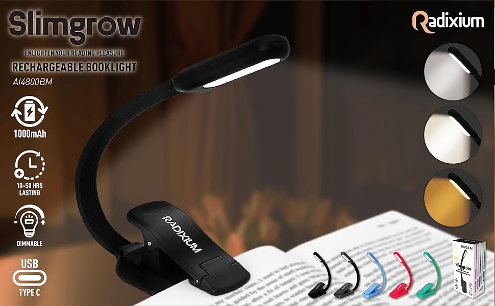 1000mAh clip on book light
