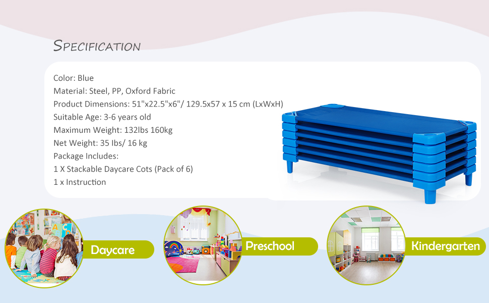 DORTALA Stackable Toddler Daycare Cots, Pack of 6, Stackable Sleeping