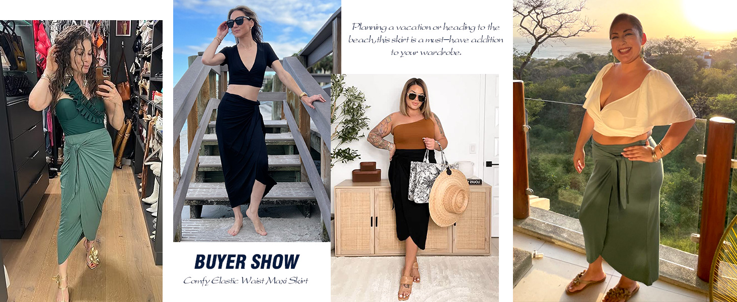 TASAMO Womens Draped Maxi Skirt Retro Full Length Skirt for Women Dressy Casual 16 Boho Business Casual Outfits