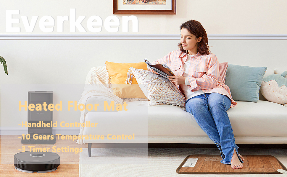 Everkeen Heated Floor Mat Under Desk, Foot WarmerTimed