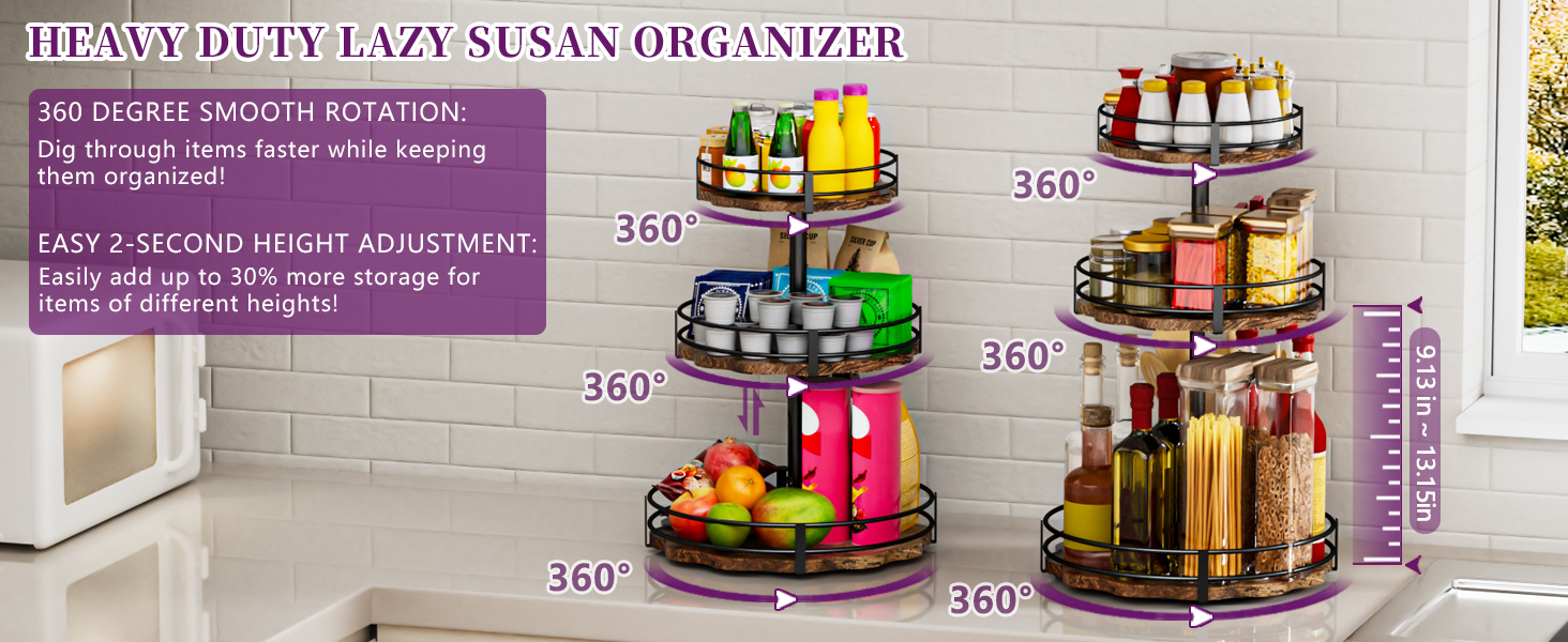 Heavy-Duty 3-Tier Lazy Susan Organizer