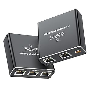 Ethernet Splitter 1 to 4 High Speed 1000Mbps Gigabit RJ45 Splitter Adapter 1 in 4 Female Out