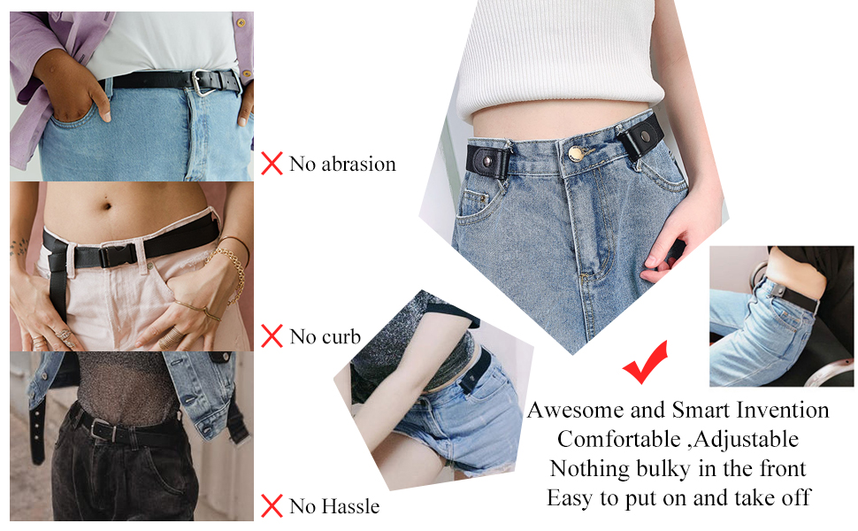 Clyhon 2 Pcs No Buckle Elastic Belt, Women's Elastic Belts, Adjustable