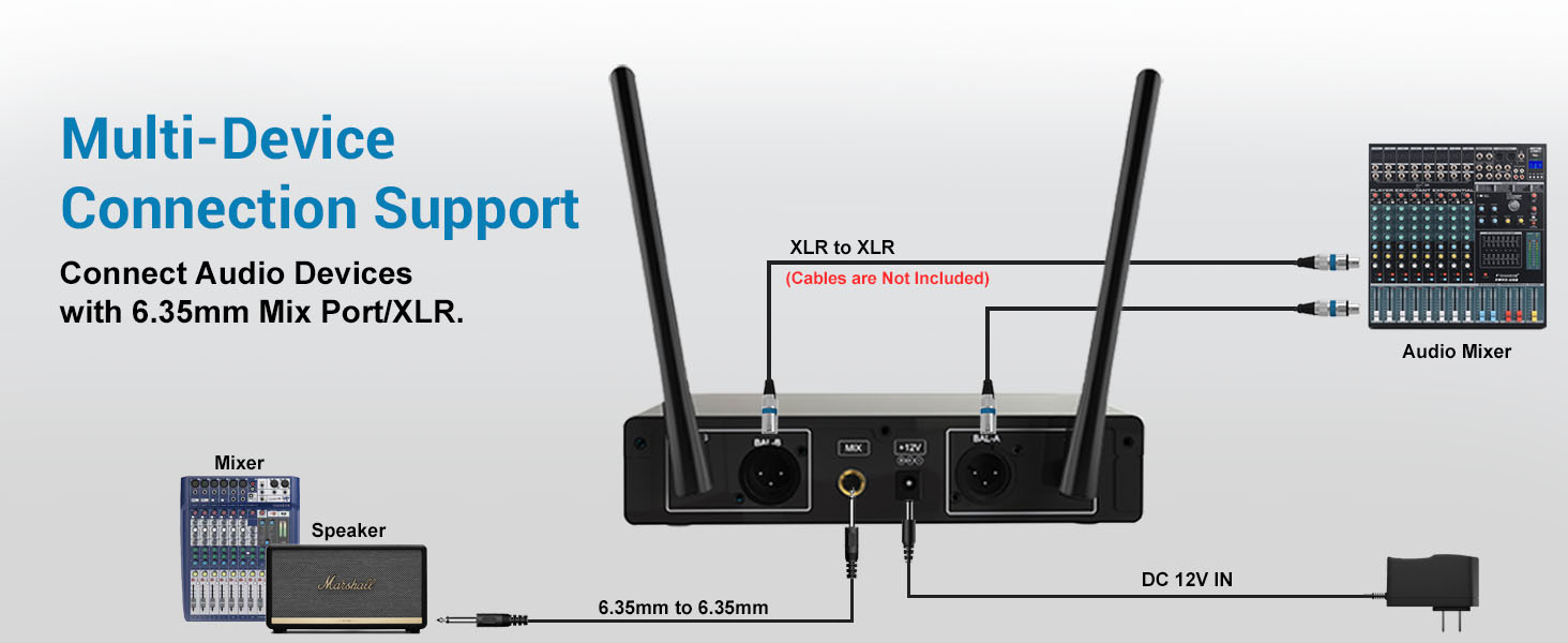 VeGue UHF Wireless Microphone, Metal Professional Dual Channel Handheld