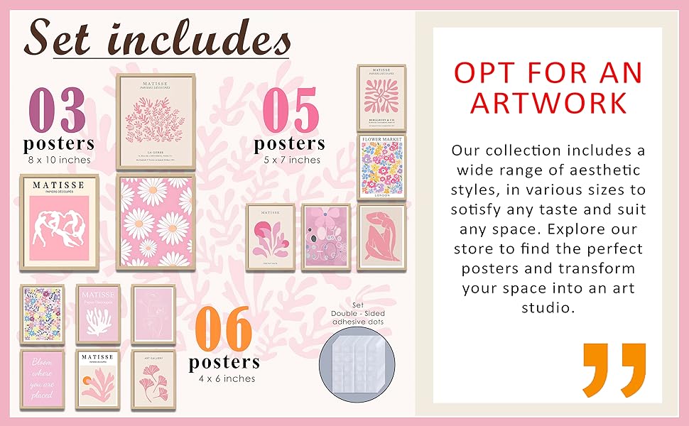 Pink Wall Decor Aesthetic Pictures, Pink Dorm Decor For College Girls Bedroom